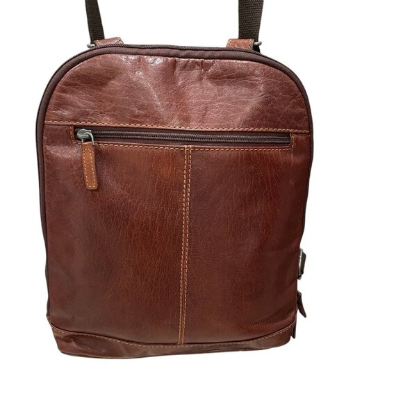 Jack Georges Brown Leather Backpack Sling Bag Crossbody Messenger Retro Office - Picture 9 of 9